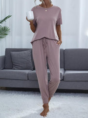 Casual Tie dye Pantsuits Two piece Set Short Sleeve Tops & Drawstring Loose Pan