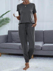 Casual Tie dye Pantsuits Two piece Set Short Sleeve Tops & Drawstring Loose Pan