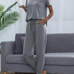 Casual Tie dye Pantsuits Two piece Set Short Sleeve Tops & Drawstring Loose Pan