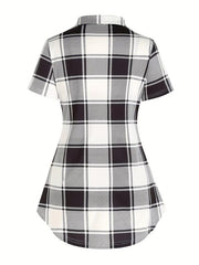 Plaid Print Button Front Shirt & Solid Cami Top Set