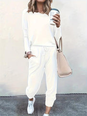 Casual Sporty 2pcs Set Long Sleeve Top & High Waist Pants