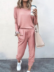 Casual Sporty 2pcs Set Long Sleeve Top & High Waist Pants