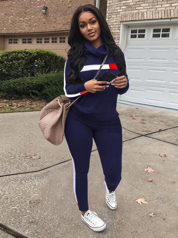 Striped Graphic Tracksuit Turtleneck Shirt & Sweatpants
