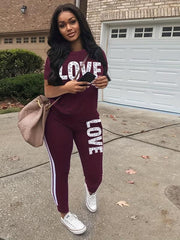 Casual Two piece Set Short Sleeve T shirt & Side Striped Pants