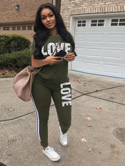 Casual Two piece Set Short Sleeve T shirt & Side Striped Pants