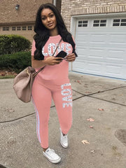 Casual Two piece Set Short Sleeve T shirt & Side Striped Pants