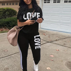 Casual Two piece Set Short Sleeve T shirt & Side Striped Pants