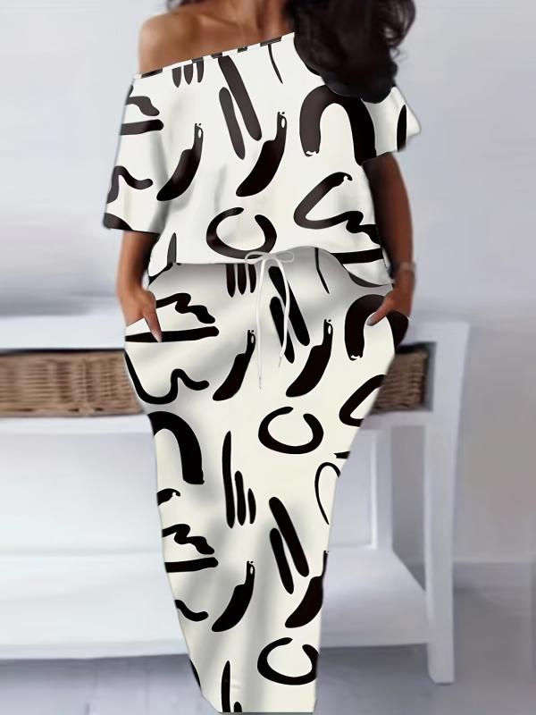 Camouflage Two Piece Skirt Set Short Sleeve T shirt & Drawstring Skirt