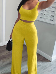 Casual Workout 2 Pieces Set Tank Top & Wide Leg Pants Women's Clothing