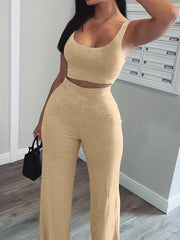 Casual Workout 2 Pieces Set Tank Top & Wide Leg Pants Women's Clothing