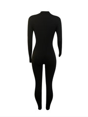 Solid Skinny Zip Up Jumpsuit Casual Long Sleeve Stretchy Jumpsuit
