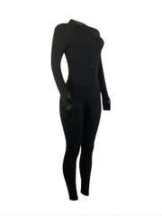 Solid Skinny Zip Up Jumpsuit Casual Long Sleeve Stretchy Jumpsuit
