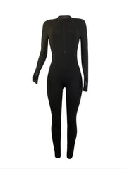 Solid Skinny Zip Up Jumpsuit Casual Long Sleeve Stretchy Jumpsuit
