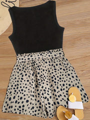 Tank Top & Dalmatian Print Shorts Set Women's Outfit