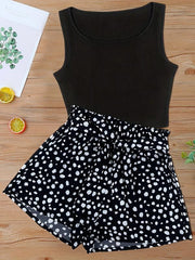 Tank Top & Dalmatian Print Shorts Set Women's Outfit