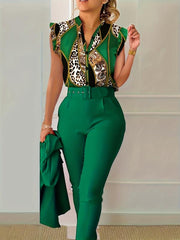 Leopard Print Colorblock Two piece Set