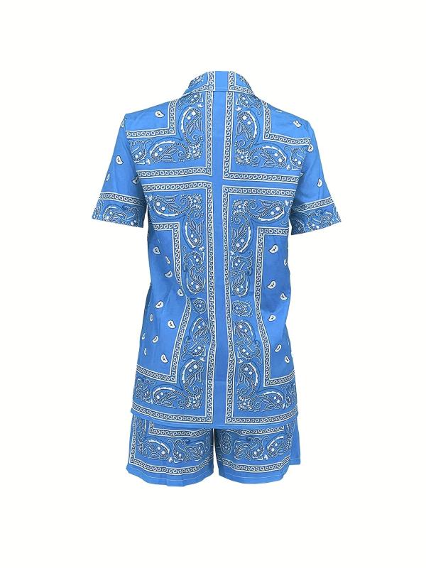 Paisley Print Two piece Set Blouse & Shorts Outfits Women's Clothing