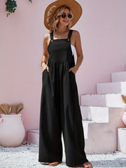 Wide Leg Overall Jumpsuit Casual Button Front Suspender Jumpsuit