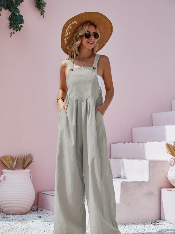 Wide Leg Overall Jumpsuit Casual Button Front Suspender Jumpsuit