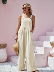 Wide Leg Overall Jumpsuit Casual Button Front Suspender Jumpsuit