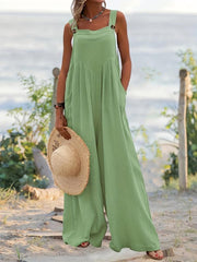 Wide Leg Overall Jumpsuit Casual Button Front Suspender Jumpsuit