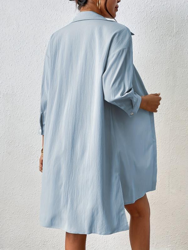 Casual Two Piece Set Button Front Collar Shirt & Elastic Waist Shorts