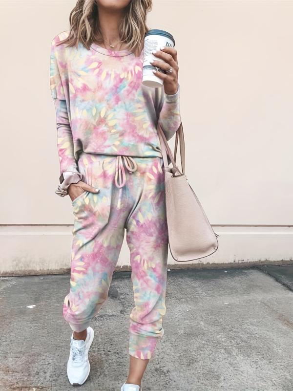 Tie Dye Pantsuits Long Sleeve Tops & Pocket Pants Set