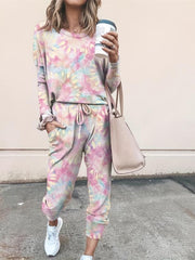 Tie Dye Pantsuits Long Sleeve Tops & Pocket Pants Set