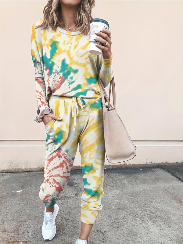 Tie Dye Pantsuits Long Sleeve Tops & Pocket Pants Set