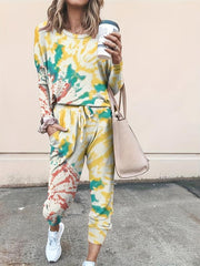 Tie Dye Pantsuits Long Sleeve Tops & Pocket Pants Set