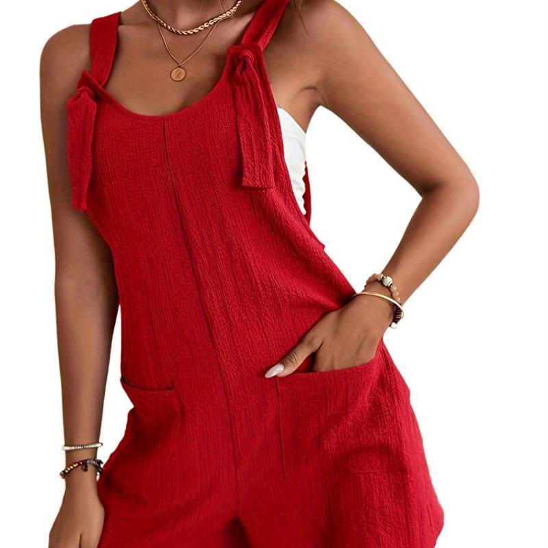 Solid Loose Pocket Romper Casual Every Jumpsuit Women's Clothing