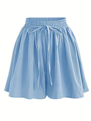 Boho Wide Leg Drawstring Shorts Dual Pockets Smocked Waist Women's Clothing