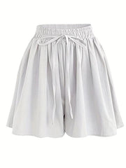 Boho Wide Leg Drawstring Shorts Dual Pockets Smocked Waist Women's Clothing
