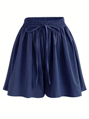 Boho Wide Leg Drawstring Shorts Dual Pockets Smocked Waist Women's Clothing