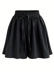 Boho Wide Leg Drawstring Shorts Dual Pockets Smocked Waist Women's Clothing