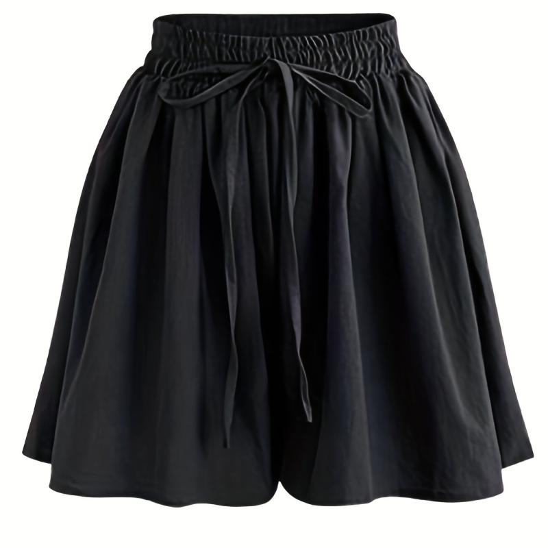 Boho Wide Leg Drawstring Shorts Dual Pockets Smocked Waist Women's Clothing