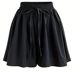 Boho Wide Leg Drawstring Shorts Dual Pockets Smocked Waist Women's Clothing