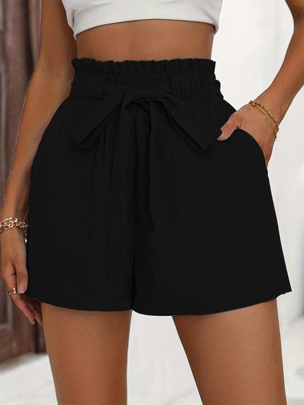 Bowknot Front High Waist Casual Shorts Women's Clothing
