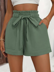 Bowknot Front High Waist Casual Shorts Women's Clothing