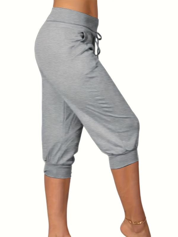 Solid Drawstring Capris Pants Summer Women's Clothing