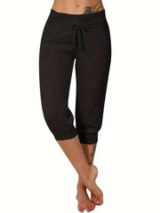 Solid Drawstring Capris Pants Summer Women's Clothing