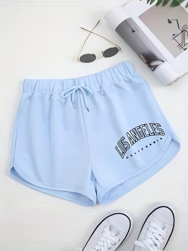 Letter Print Drawstring Shorts for Women