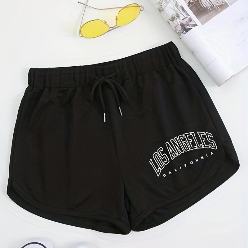 Letter Print Drawstring Shorts for Women