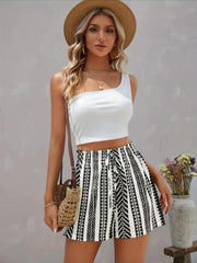 Boho Striped Drawstring Shorts Wide Leg Summer Shorts