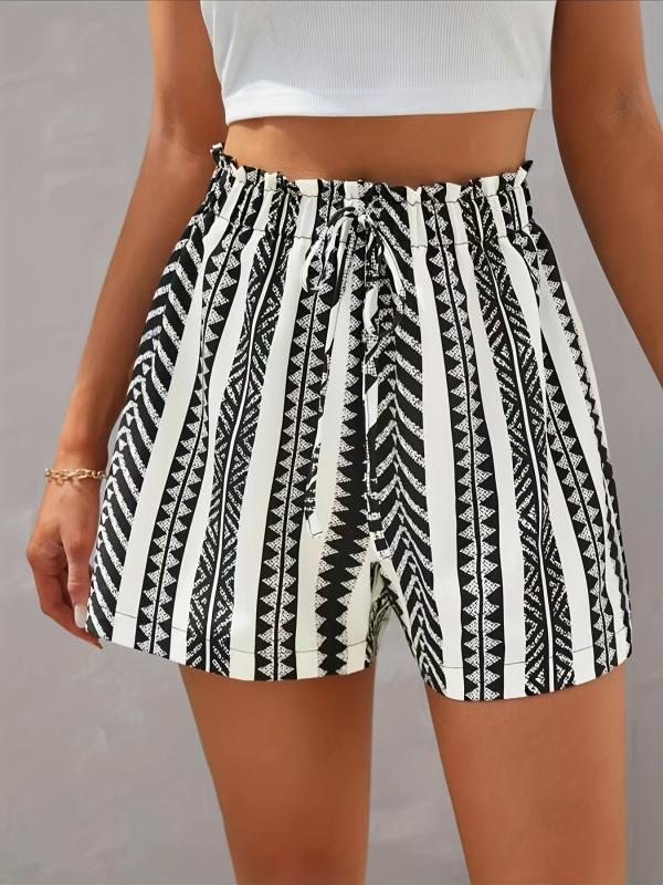 Boho Striped Drawstring Shorts Wide Leg Summer Shorts