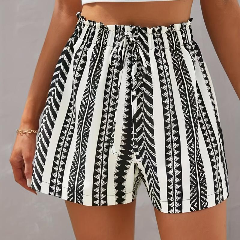 Boho Striped Drawstring Shorts Wide Leg Summer Shorts