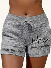 Faith & Love Print Drawstring Shorts Casual Shorts Women's Clothing