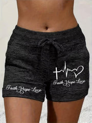 Faith & Love Print Drawstring Shorts Casual Shorts Women's Clothing