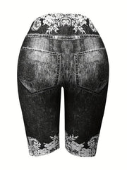 Denim Print Short Jeggings Slim Casual Shorts Women's Clothing