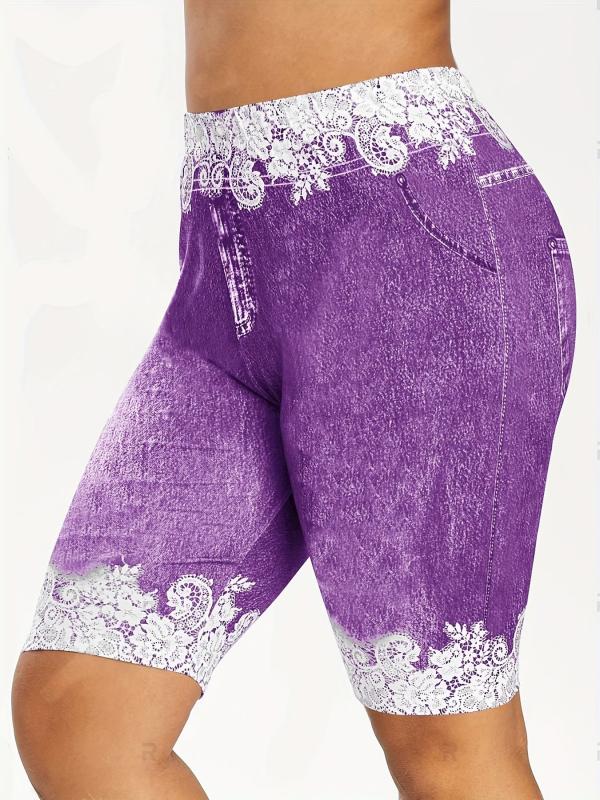 Denim Print Short Jeggings Slim Casual Shorts Women's Clothing